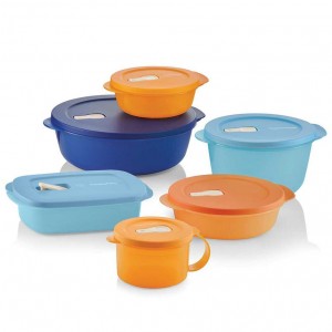 Tupperware Crystalwave 6-pc. Set Brown / Deep Blue / Blue Microwave Reheatable | GHK294753