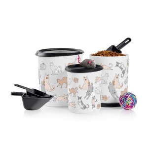 Tupperware Tupperpets One Touch Canister & Scoop Set/Cozy Cats Black / White Dry Storage | IAX489061