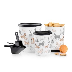 Tupperware Tupperpets One Touch Canister & Scoop Set/Pawsome Pups Black / White Dry Storage | PIV540726