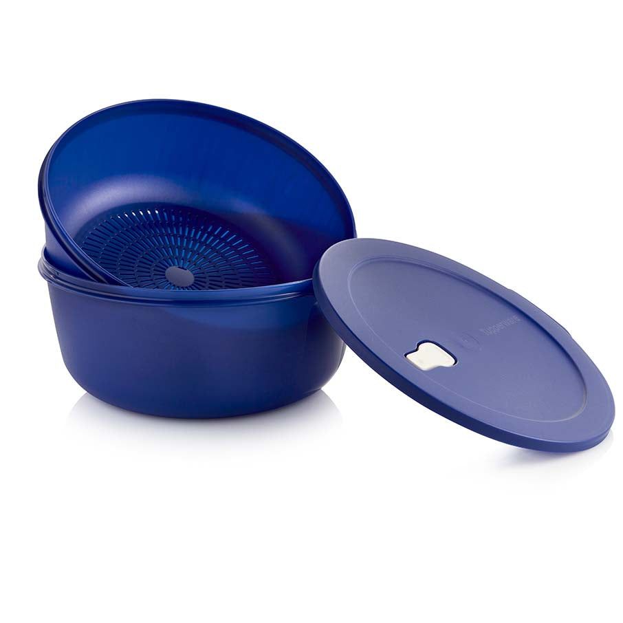 Tupperware Crystalwave 16-cup/3.8 L Round With Colander Blue Microwave Reheatable | IQV486320