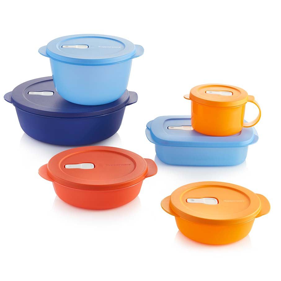 Tupperware Crystalwave 6-pc. Set Brown / Deep Blue / Blue Microwave Reheatable | GHK294753