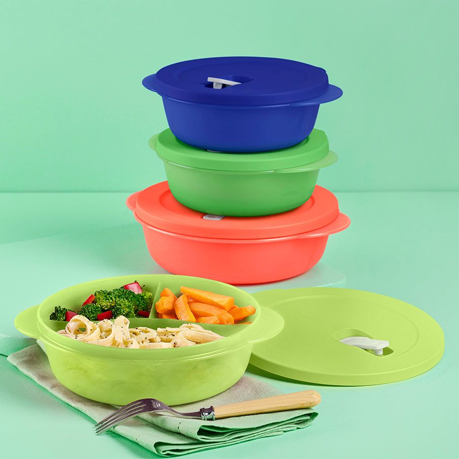 Tupperware Crystalwave Plus 4-pc. Round Set Blue Microwave Reheatable | HCZ021465