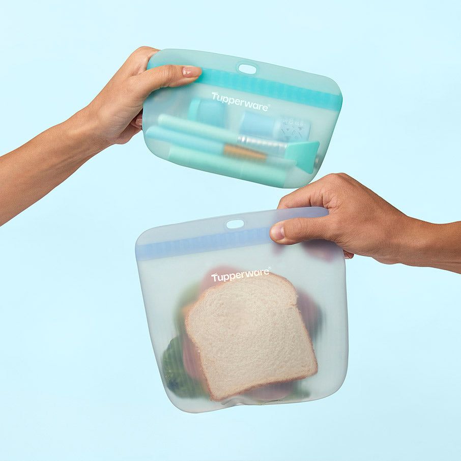 Tupperware The Ultimate Silicone Bag Slim Lunch Set Turquoise / White Lunch and Snacks | QTE791082