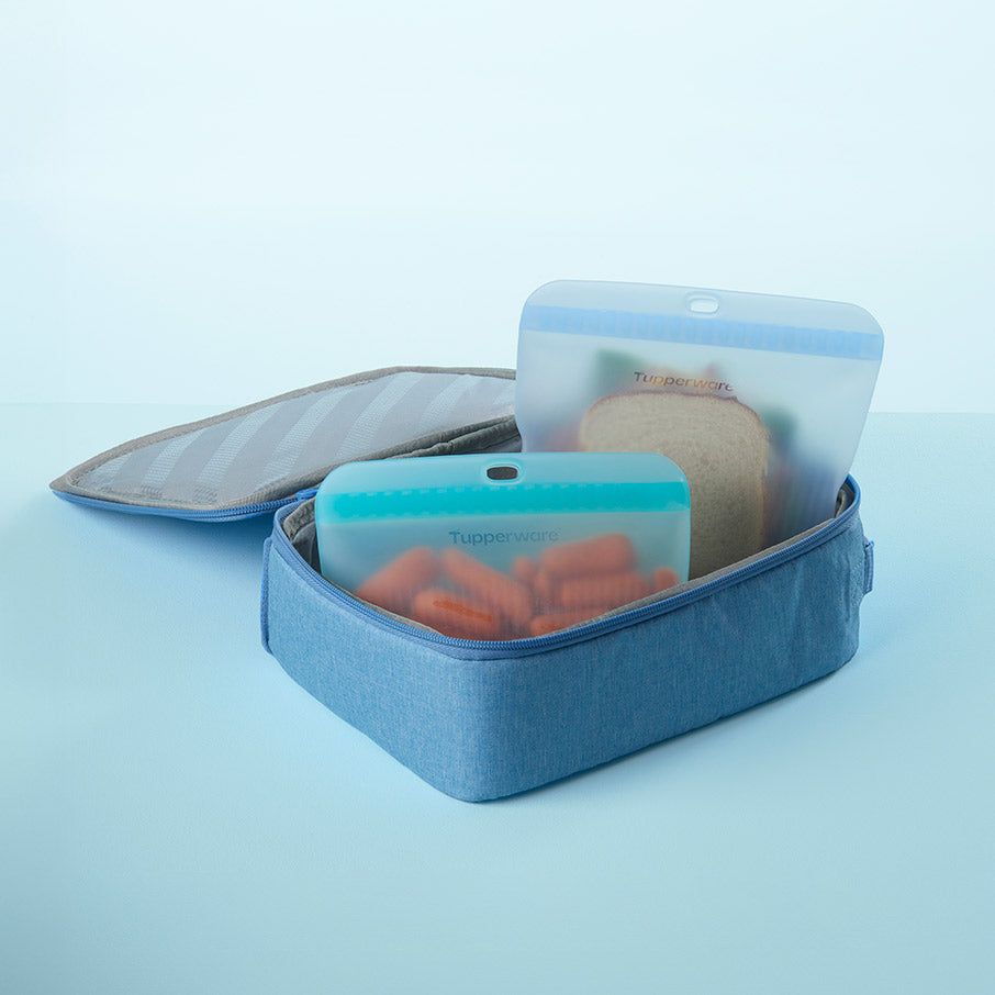 Tupperware The Ultimate Silicone Bag Slim Lunch Set Turquoise / White Microwave Cooking | IEB615937