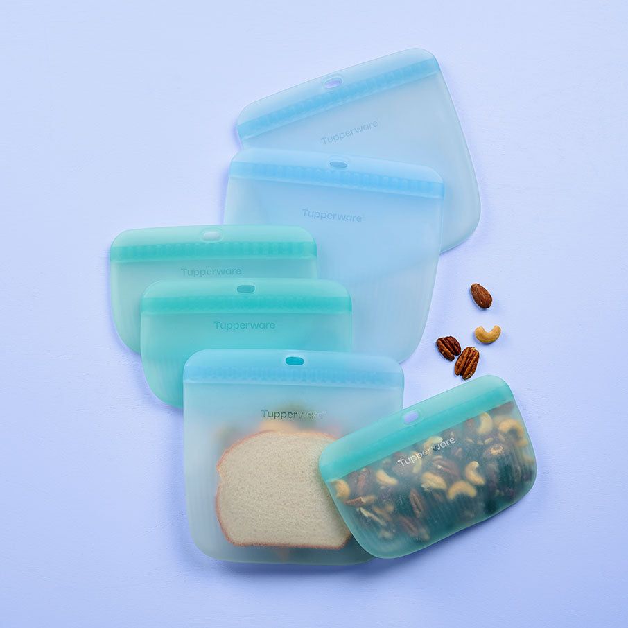 Tupperware The Ultimate Silicone Bag Slim Lunch Set Turquoise / White Refrigerator Storage | JPO958310