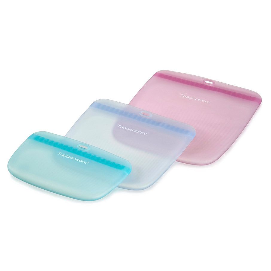 Tupperware The Ultimate Silicone Slim Bag Set Turquoise / White Freezer Storage | RLH273860