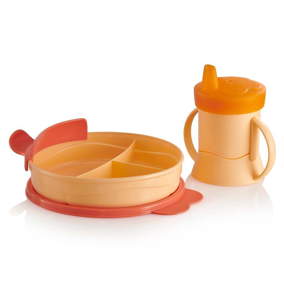 Tupperware Tupperkids Feeding Set Coral / Orange Plates and Bowls | PVY789256