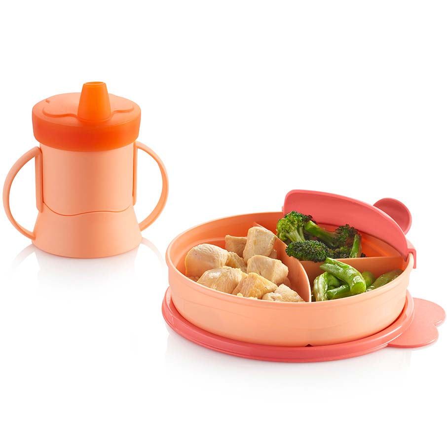 Tupperware Tupperkids Feeding Set Coral / Orange Plates and Bowls | PVY789256