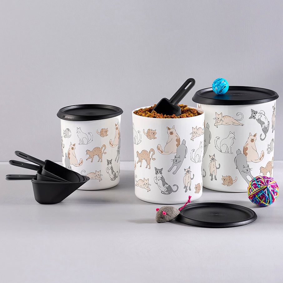 Tupperware Tupperpets One Touch Canister & Scoop Set/Cozy Cats Black / White Dry Storage | IAX489061