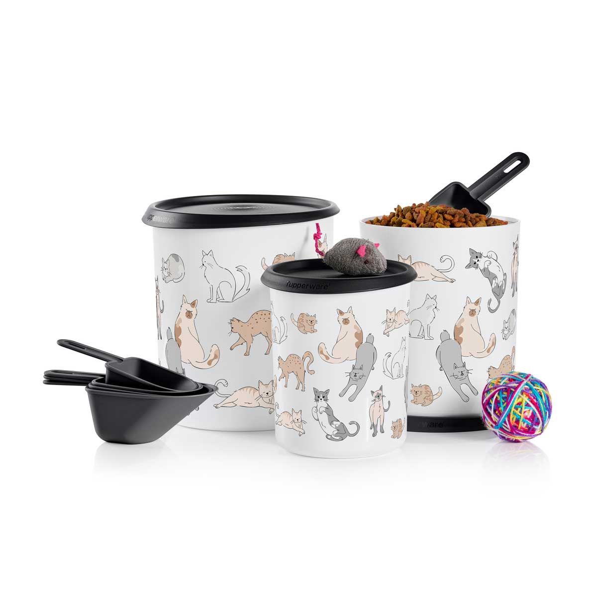 Tupperware Tupperpets One Touch Canister & Scoop Set/Cozy Cats Black / White Dry Storage | IAX489061