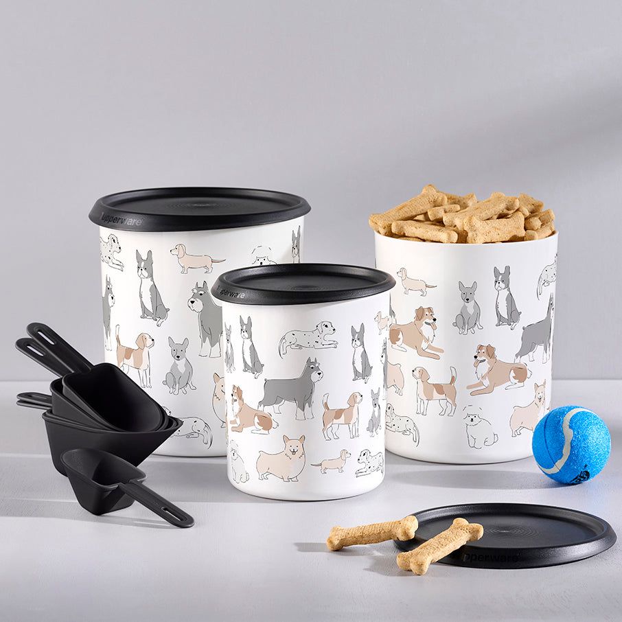 Tupperware Tupperpets One Touch Canister & Scoop Set/Pawsome Pups Black / White Dry Storage | PIV540726