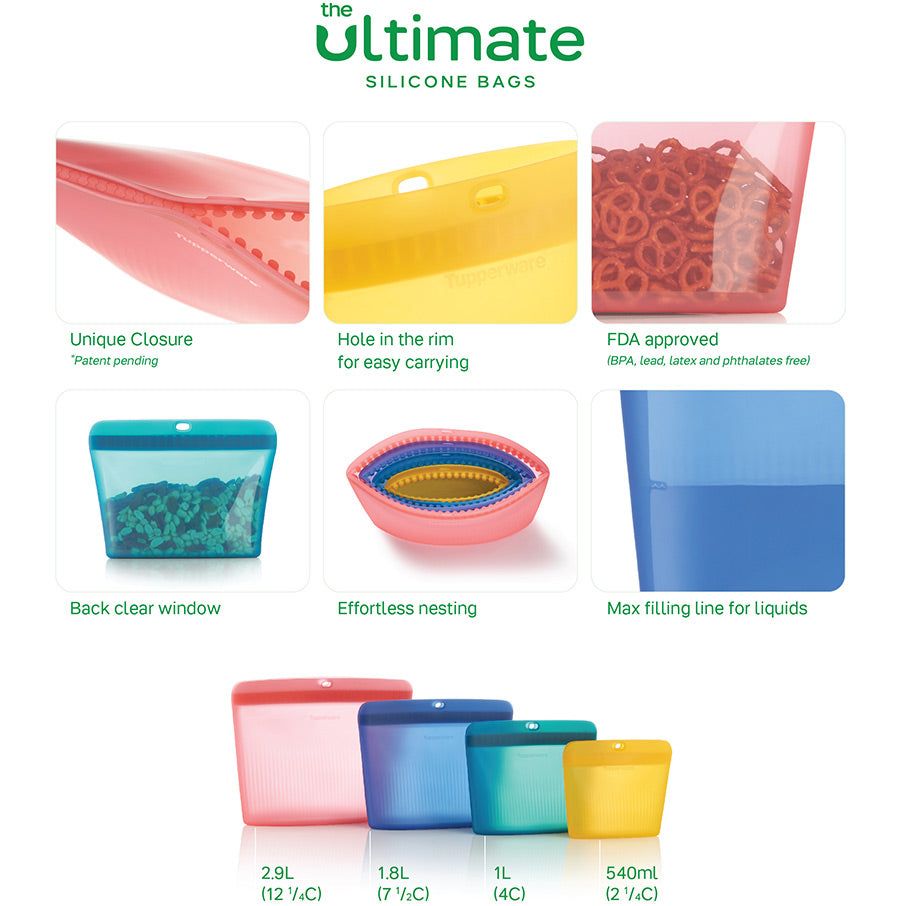 Tupperware Ultimate Silicone Stand-up Bag Small Green Freezer Storage | MVQ276985