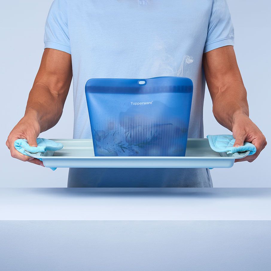 Tupperware Ultimate Silicone Stand-up Bag Large Blue Microwave Cooking | QXK510692